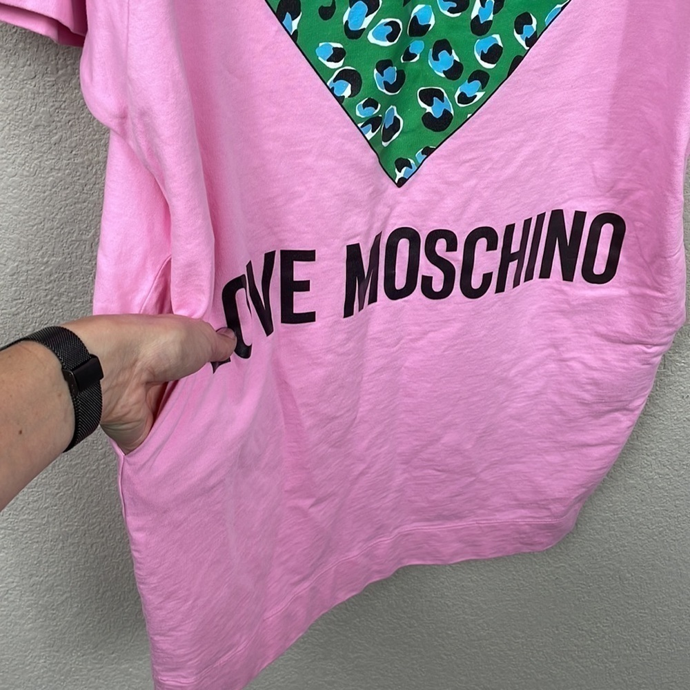 Love Moschino Abito Logo Tee T Shirt Dress in Pink Animal Print Heart Sz 4 - Picture 6 of 14
